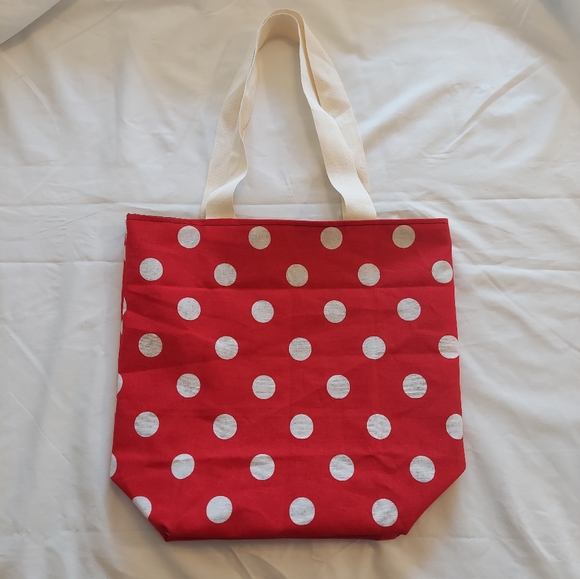 Red with White Polka Dots child size tote bag ( book bag / Halloween candy bag ) - Picture 1 of 6